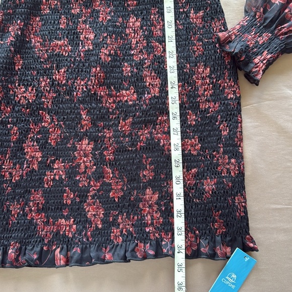 Cupshe Floral Print Long Peasant Sleeve Dress Black & Red Smocked Skirt New - Picture 7 of 12